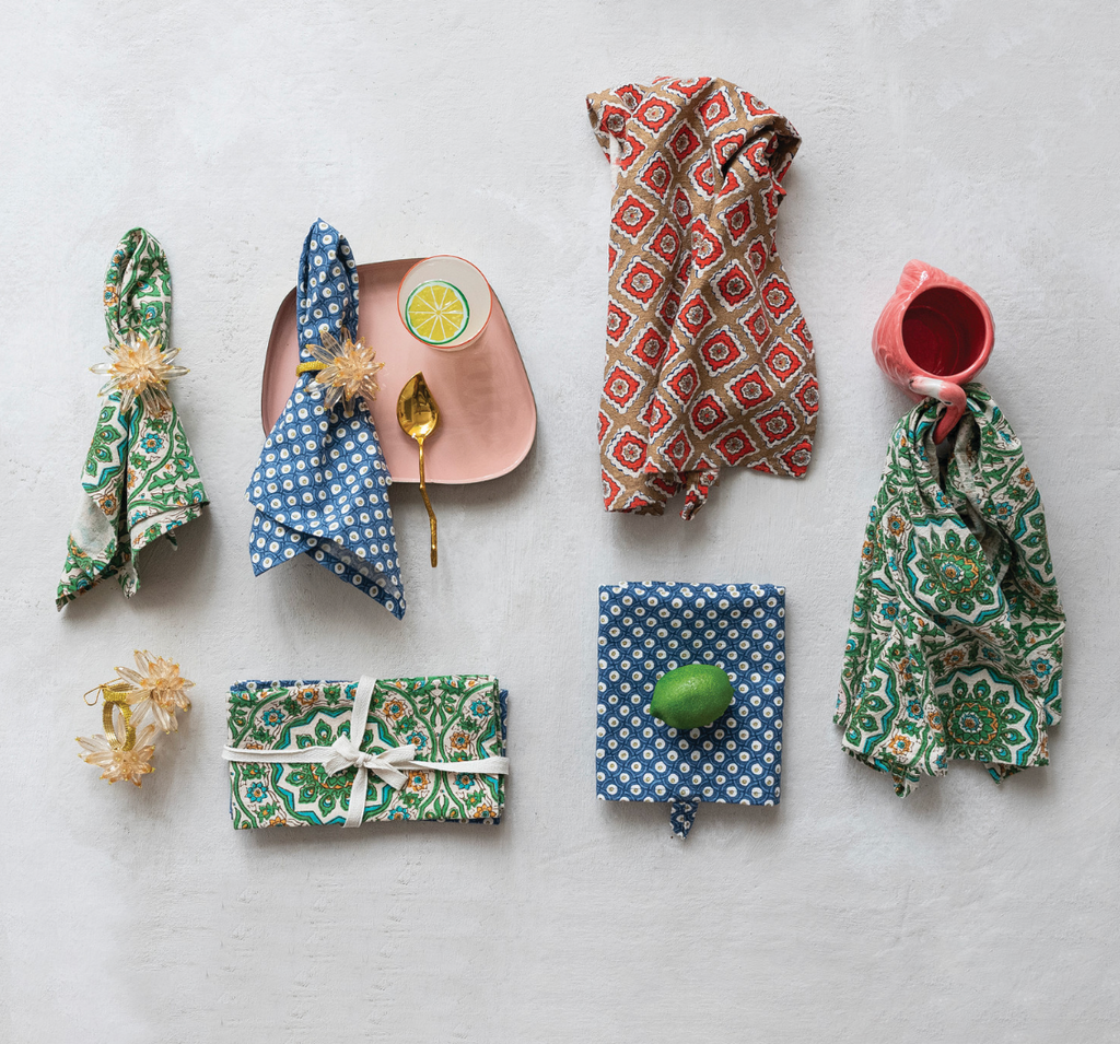 Cotton Printed Napkins with Block Print Patterns