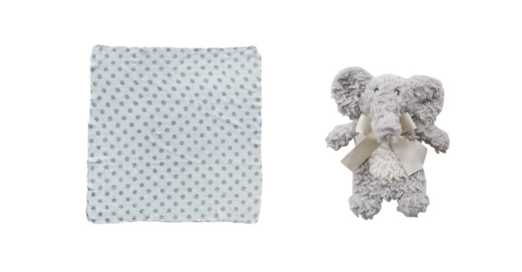 Plush Animal with Polka Dot Blanket