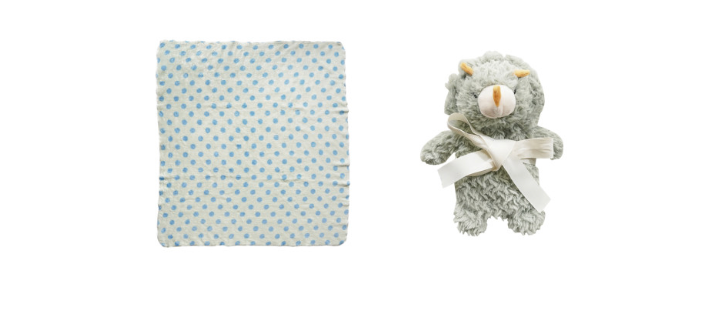 Plush Animal with Polka Dot Blanket