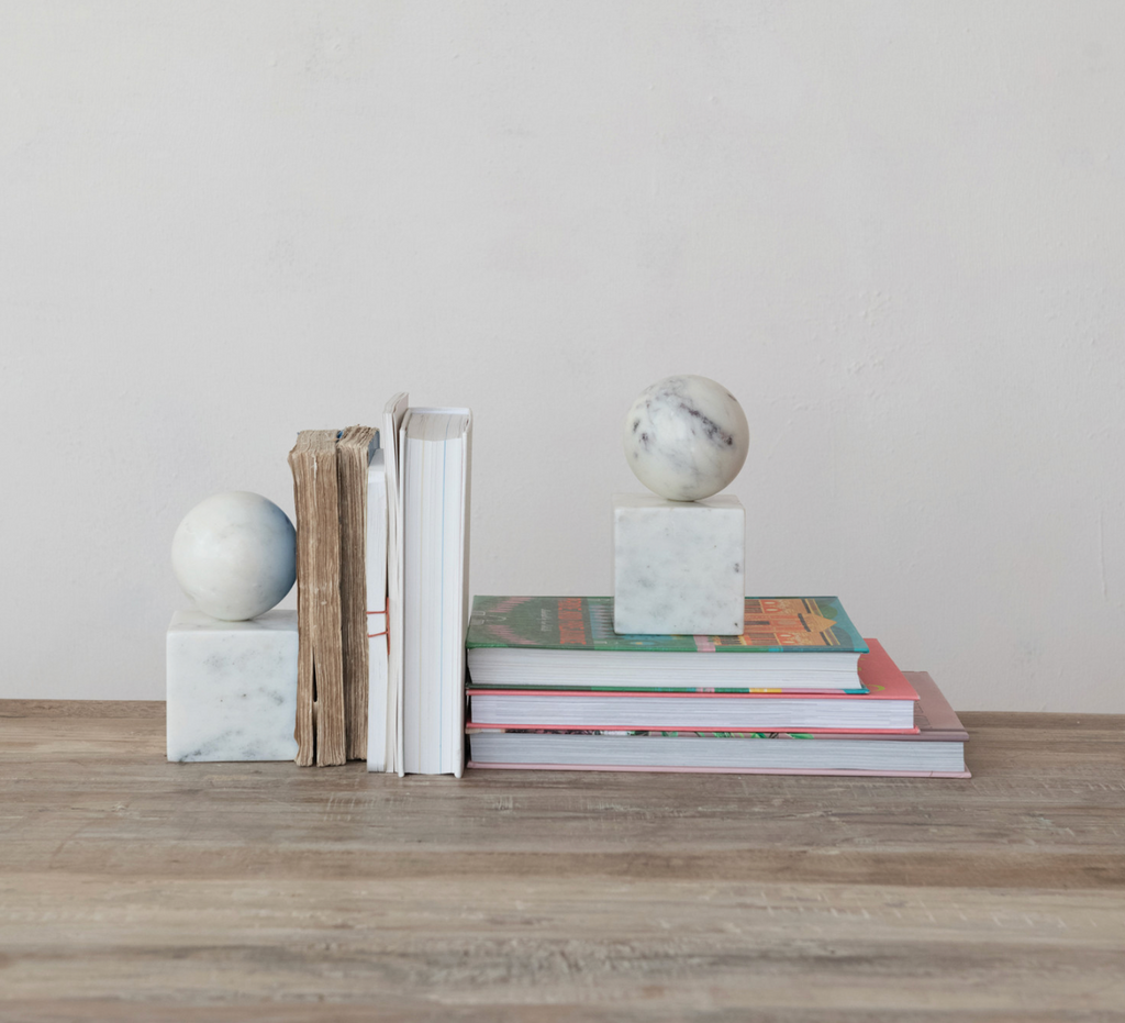 Marble Geometric Bookends