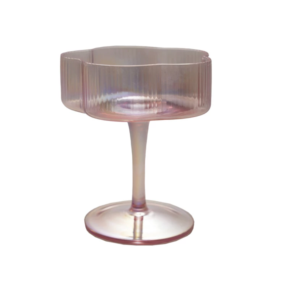 Hand-Blown Pleated Coupe Glasses