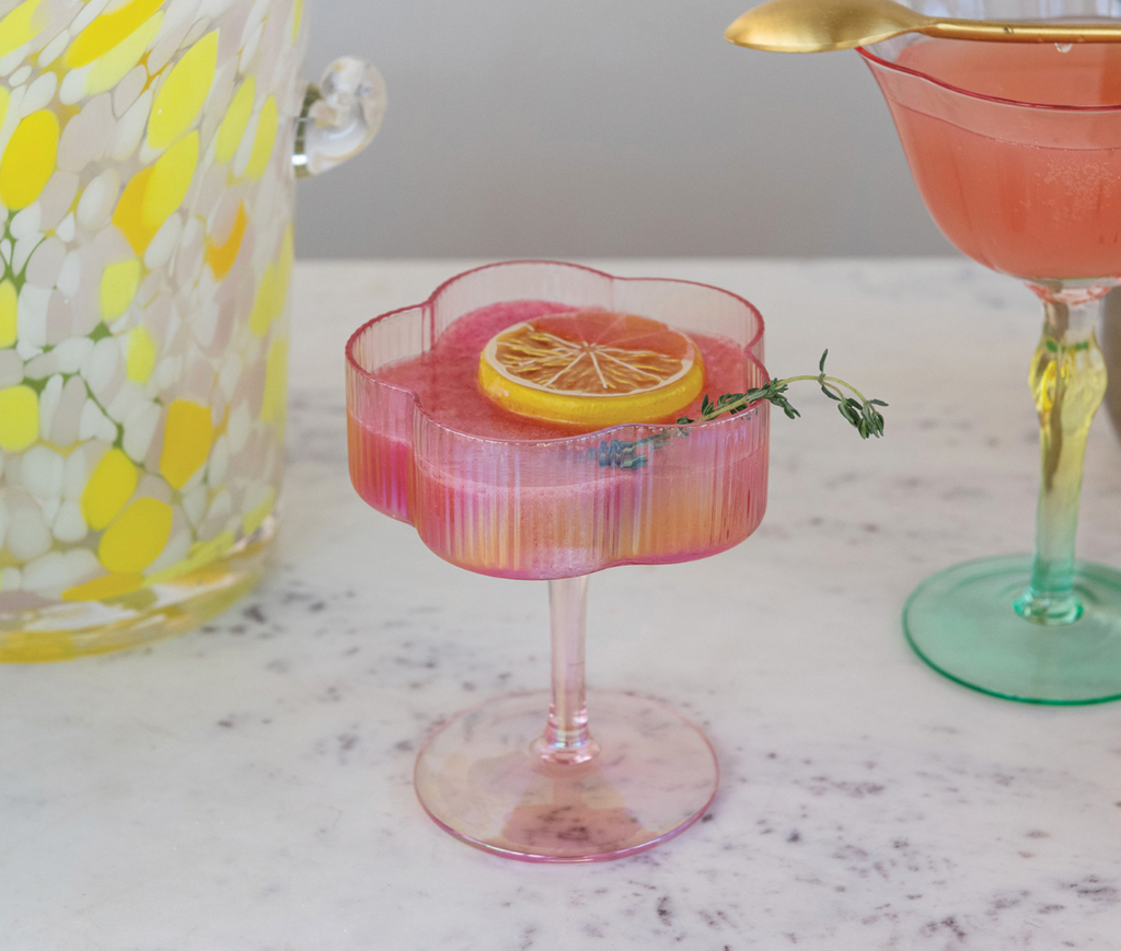 Hand-Blown Pleated Coupe Glasses