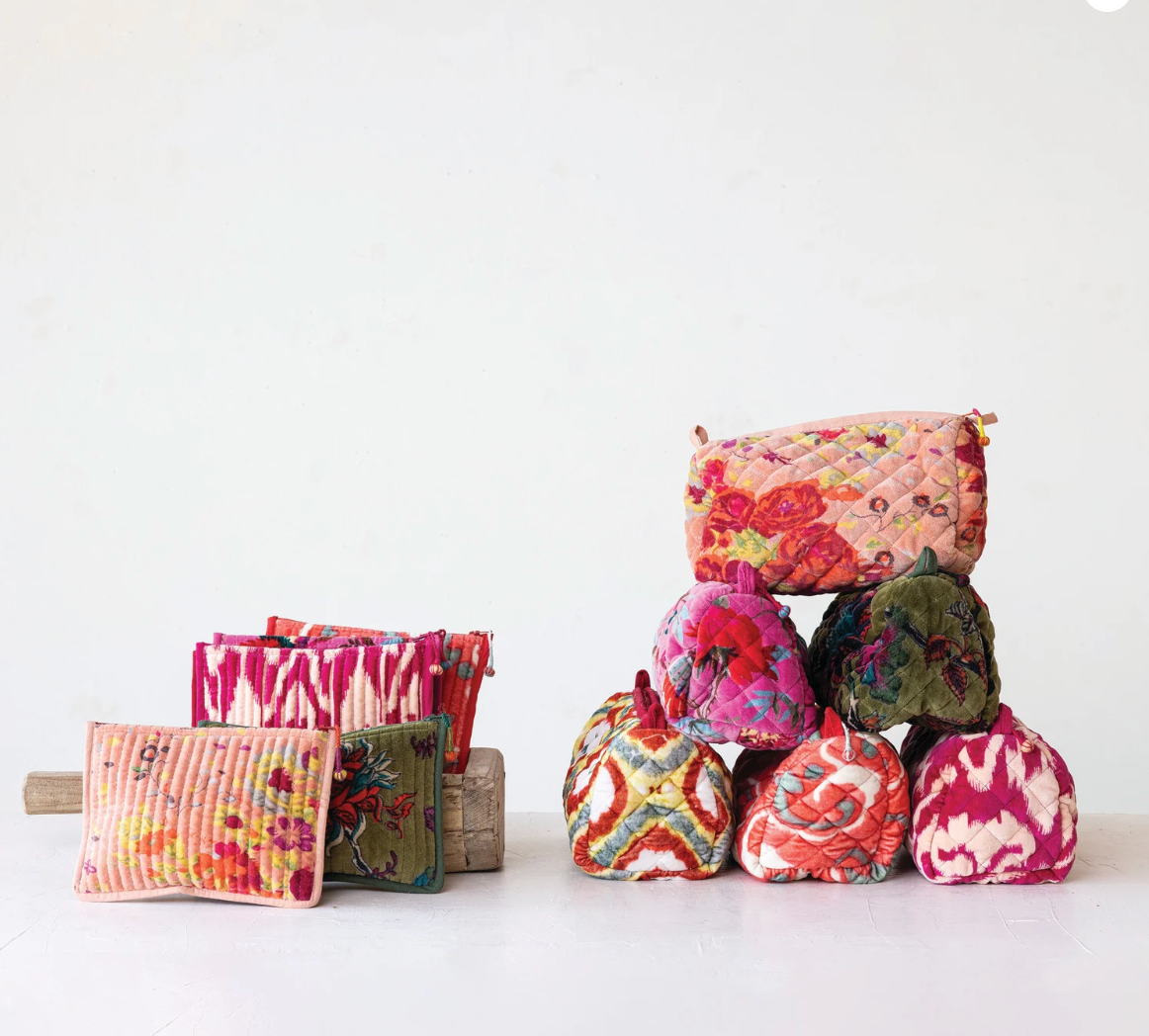 Quilted Cotton Velvet Zip Pouch