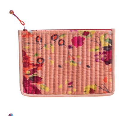 Quilted Cotton Velvet Zip Pouch
