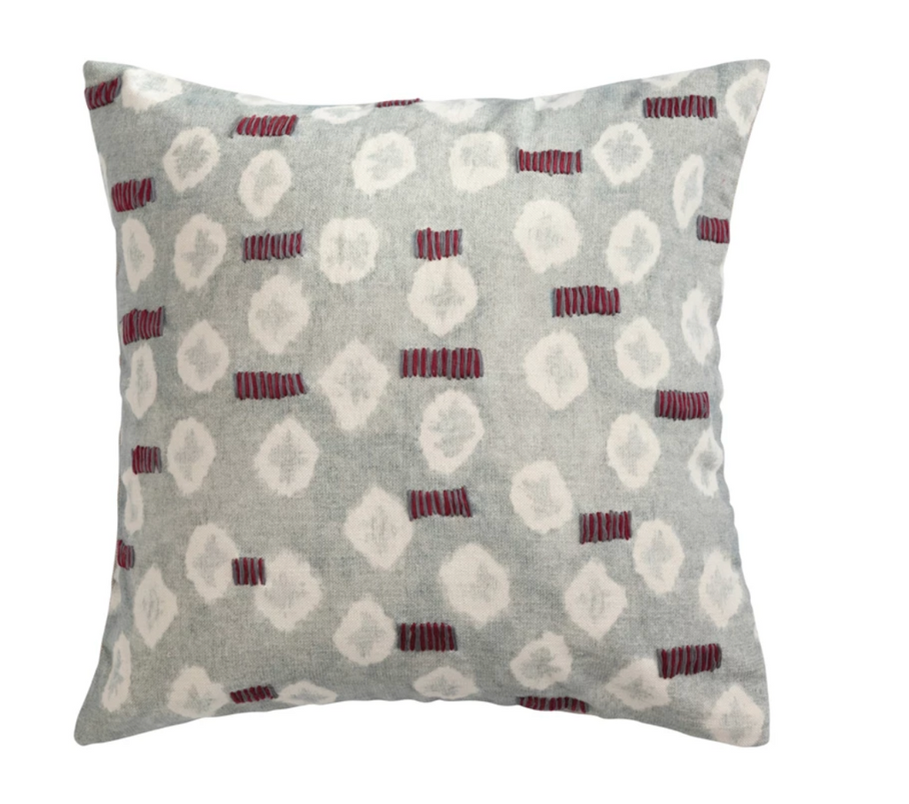 Linen Printed Pillow with Hand-Embroidery