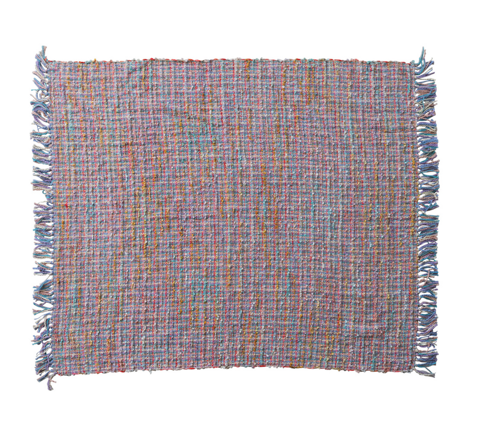 Woven Cotton Blend Slub Throw with Fringe