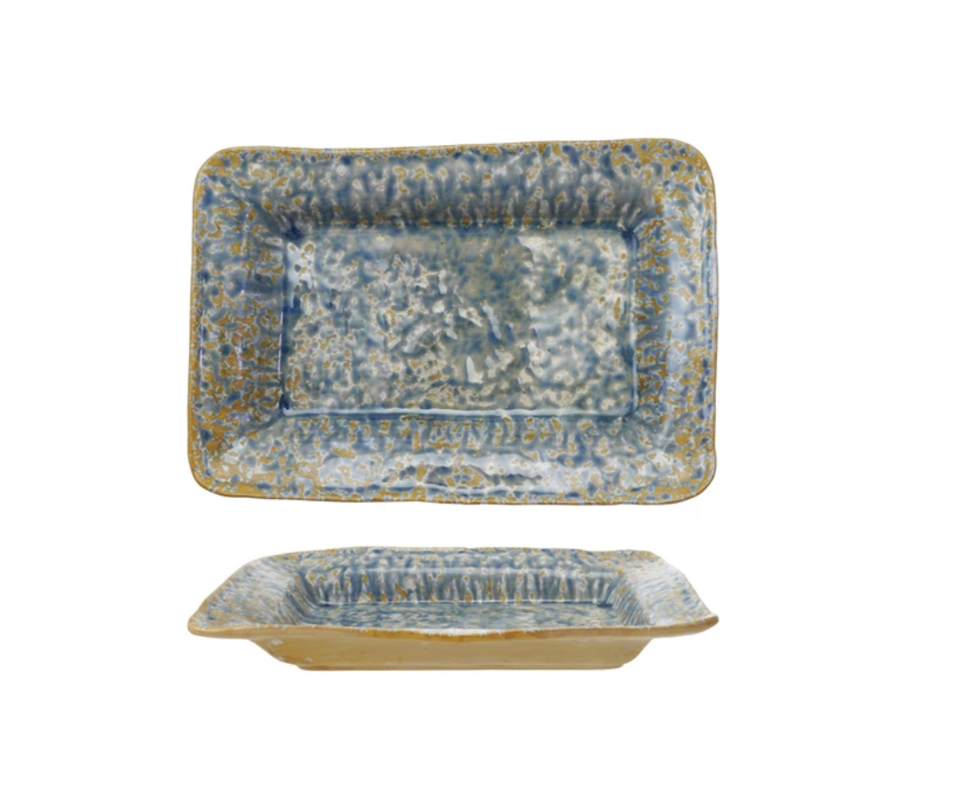 Stoneware Serving Dish with Reactive Crackle Glaze