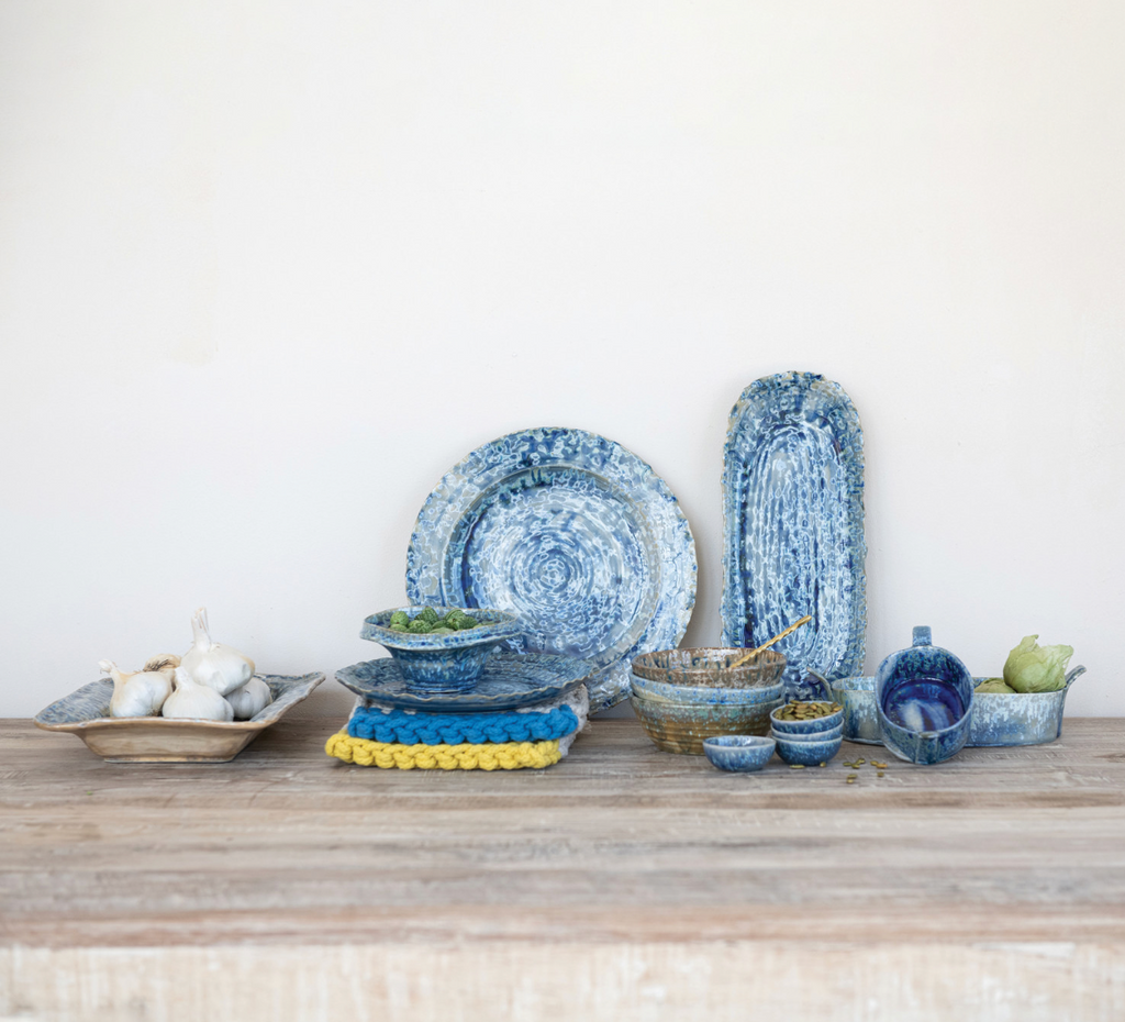 Stoneware Serving Dish with Reactive Crackle Glaze