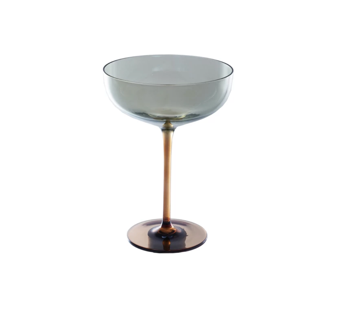Martini Glass with Iridescent Finish in Amber + Green