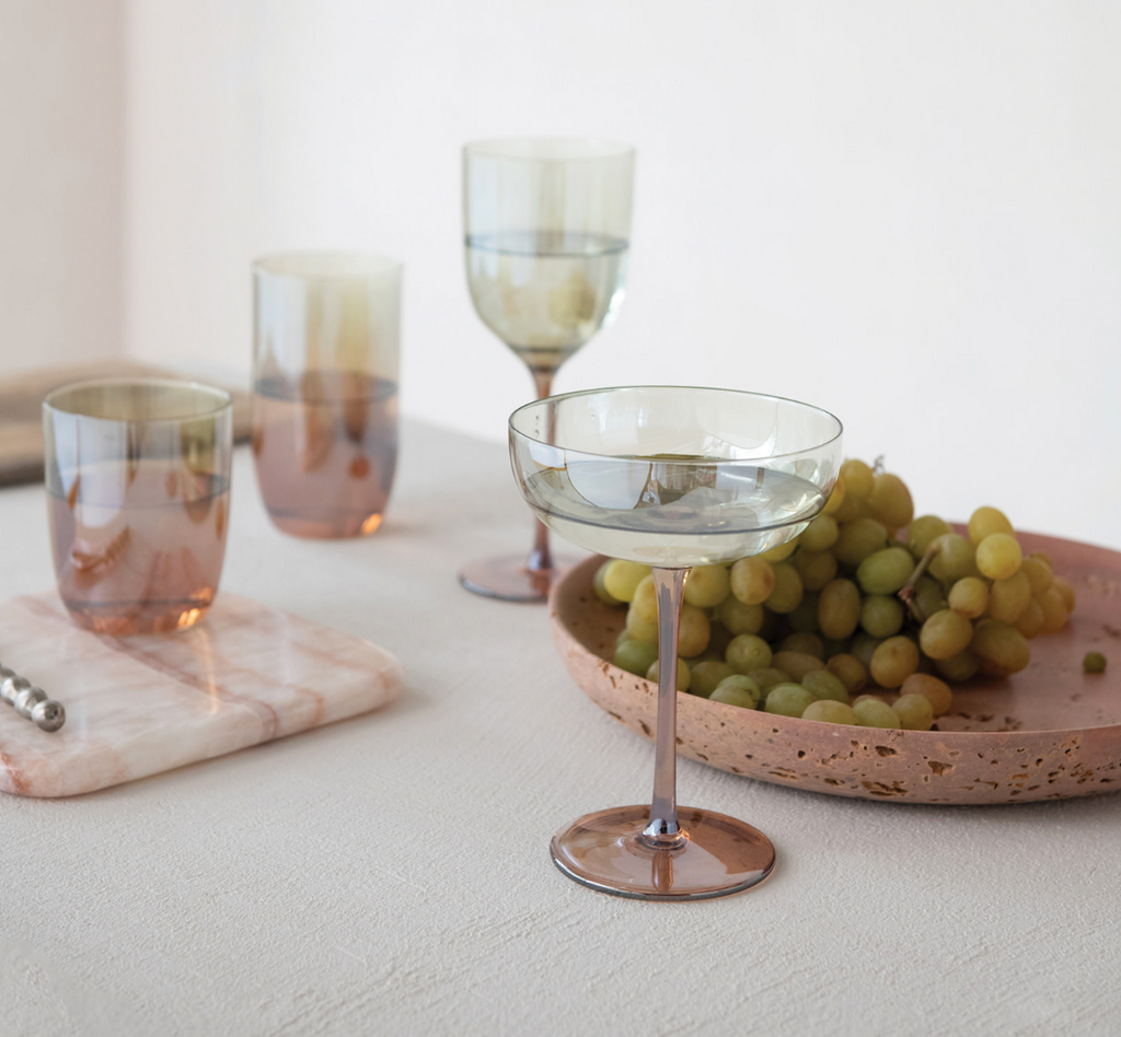 Martini Glass with Iridescent Finish in Amber + Green