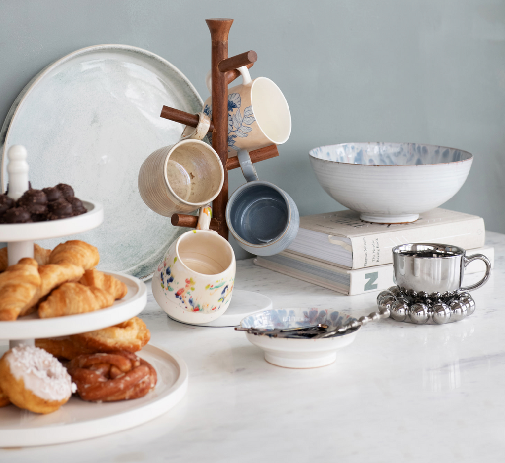 Stoneware Serving Bowl with Reactive Glaze in Blue + White