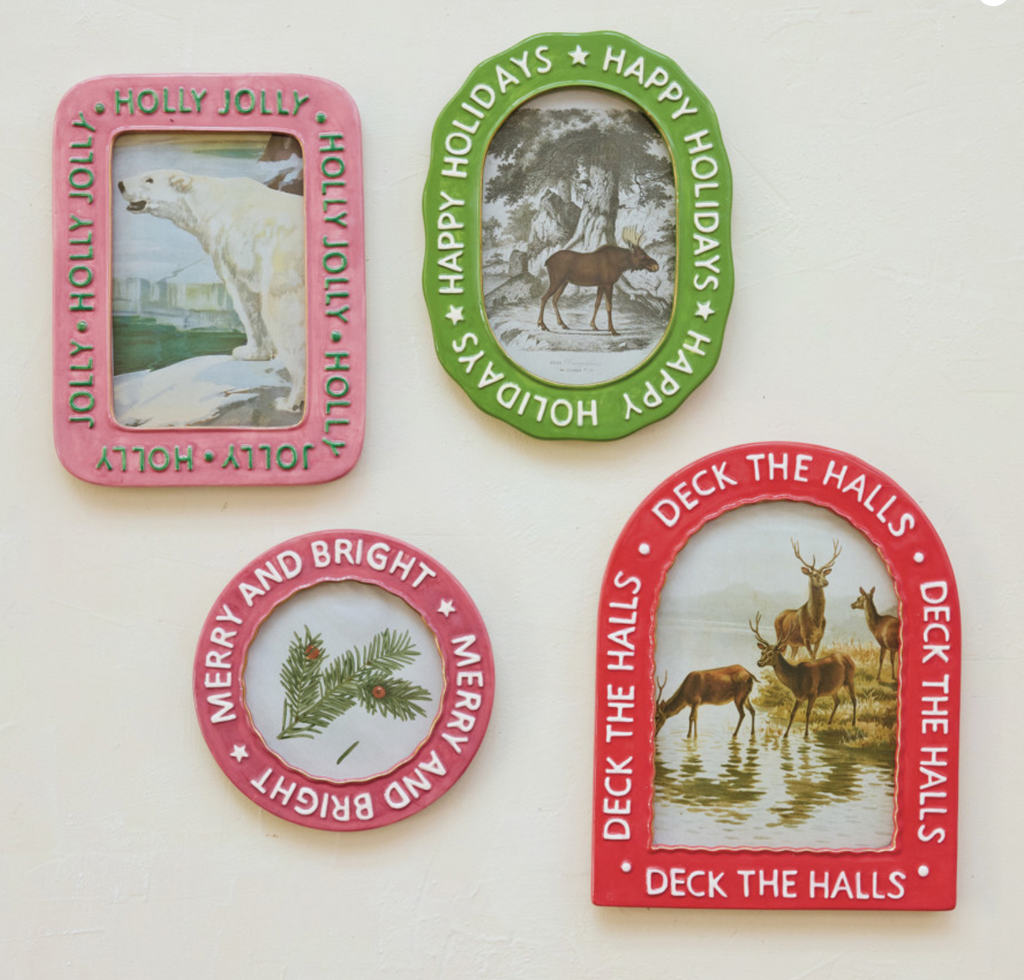 Hand-Painted Embossed Stoneware Photo Frames