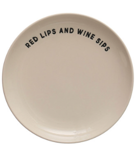 Stoneware Plate with Wine Sayings