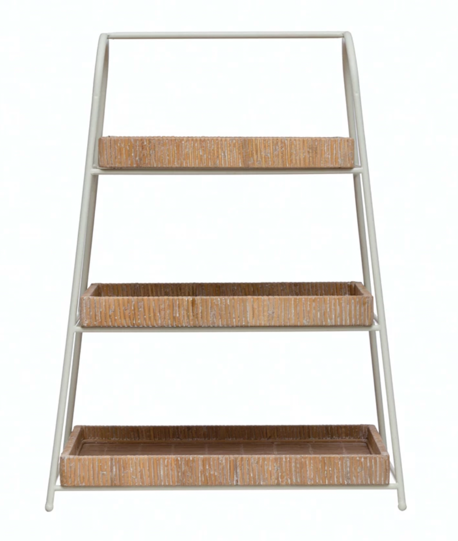 Metal, Wood, and Bamboo 3-Tier Tray