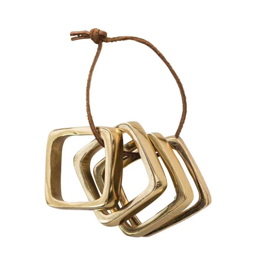 Brass Napkin Rings on Leather Tie (4)