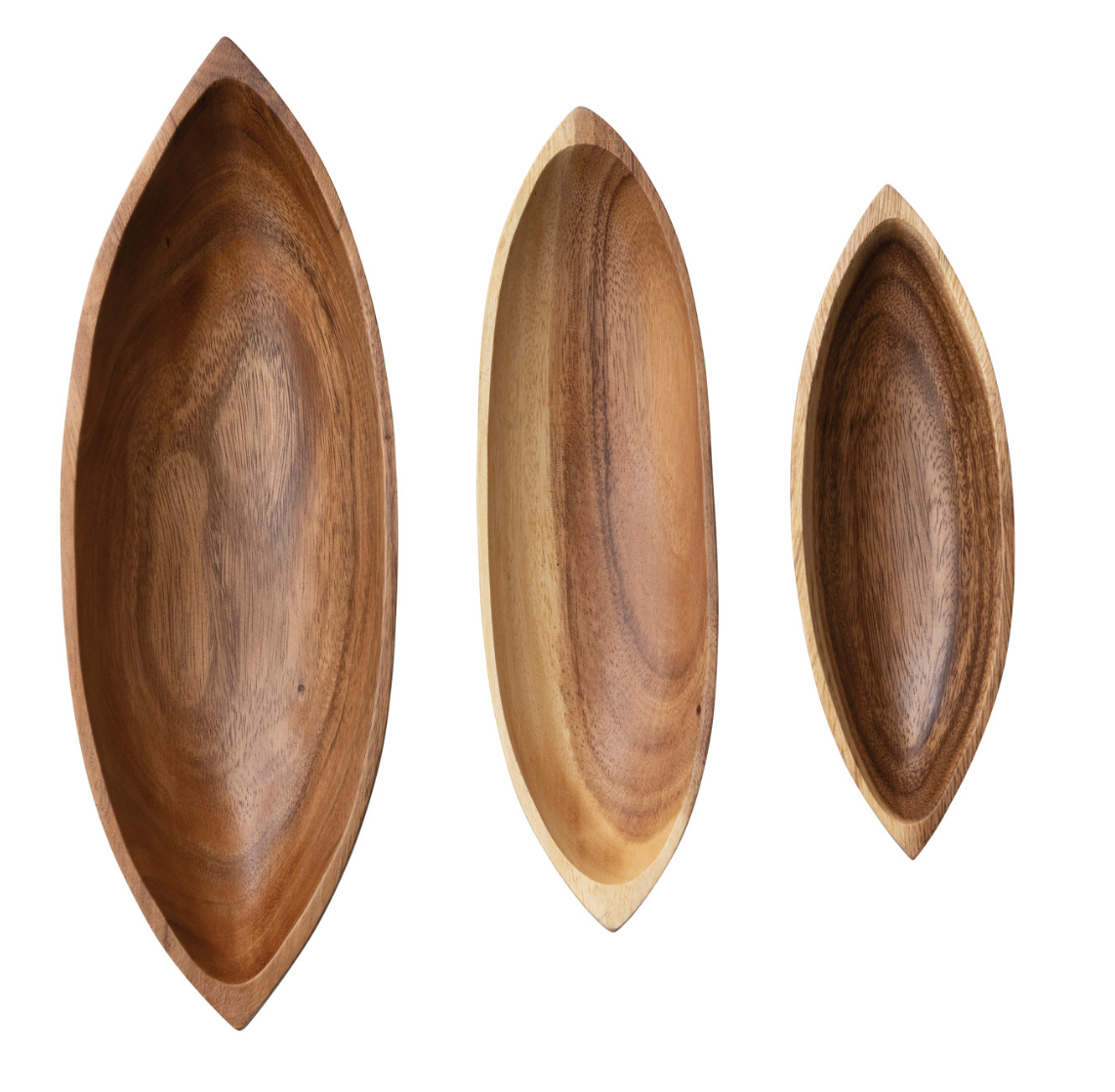 Acacia Wood Boat Shaped Bowls