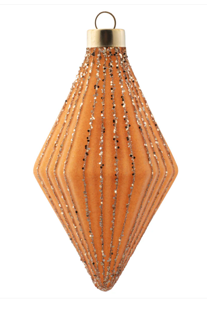 Glittered Fluted Diamond Glass Ornament