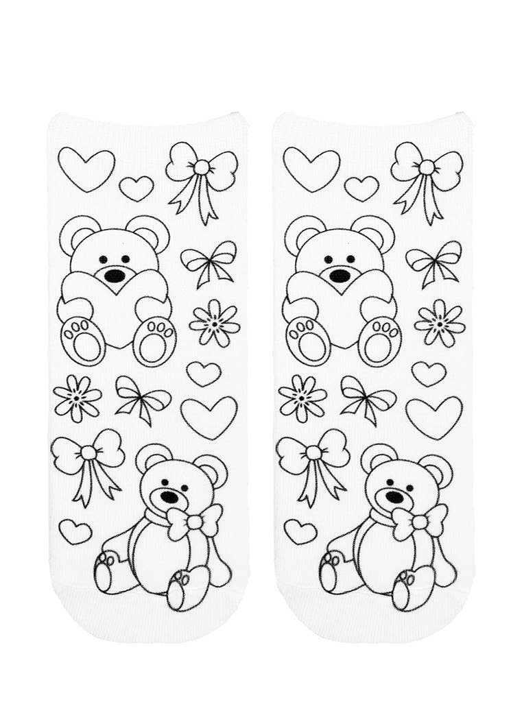 Teddy Love Coloring Socks: Ankle