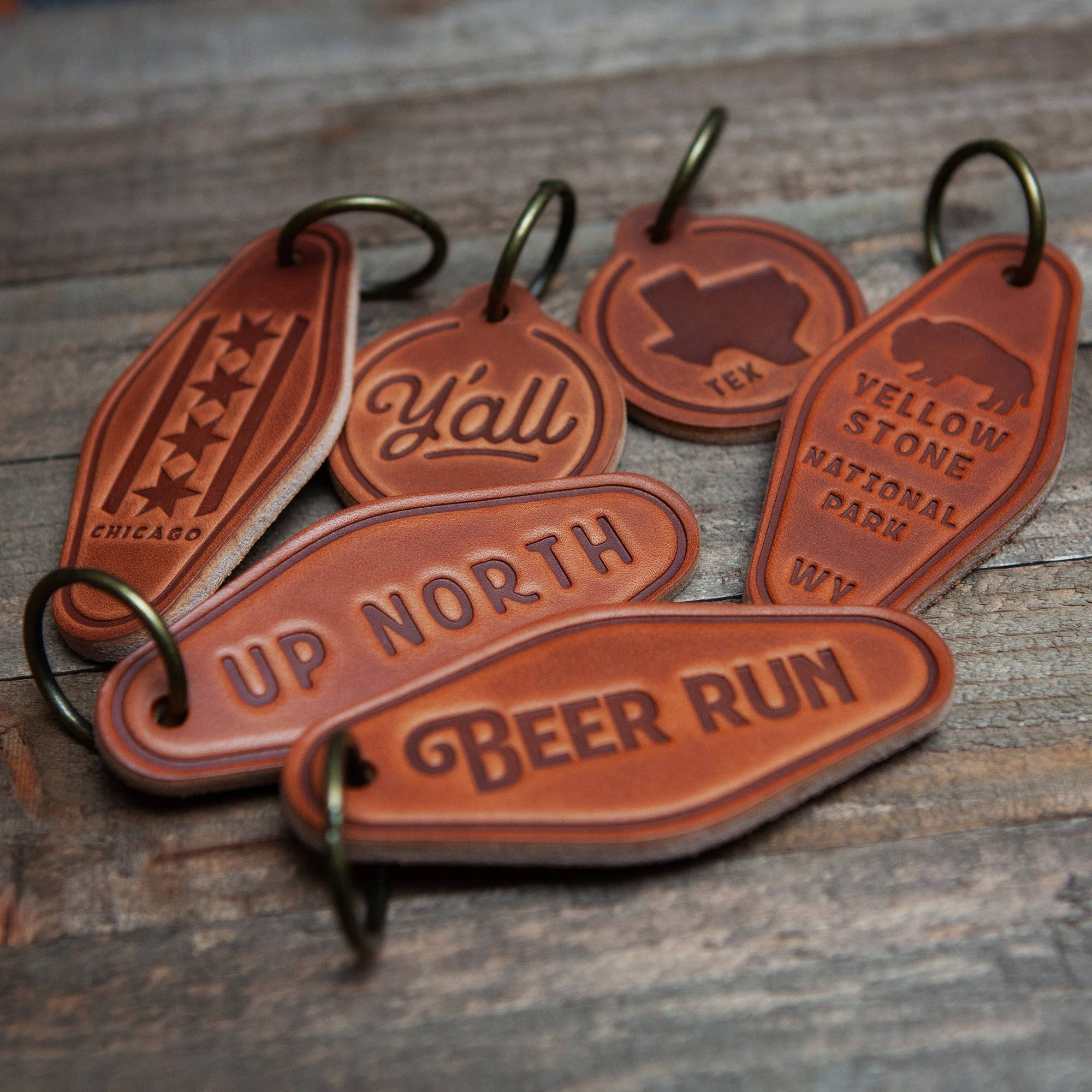 Home Script Leather Keychain Motel Style