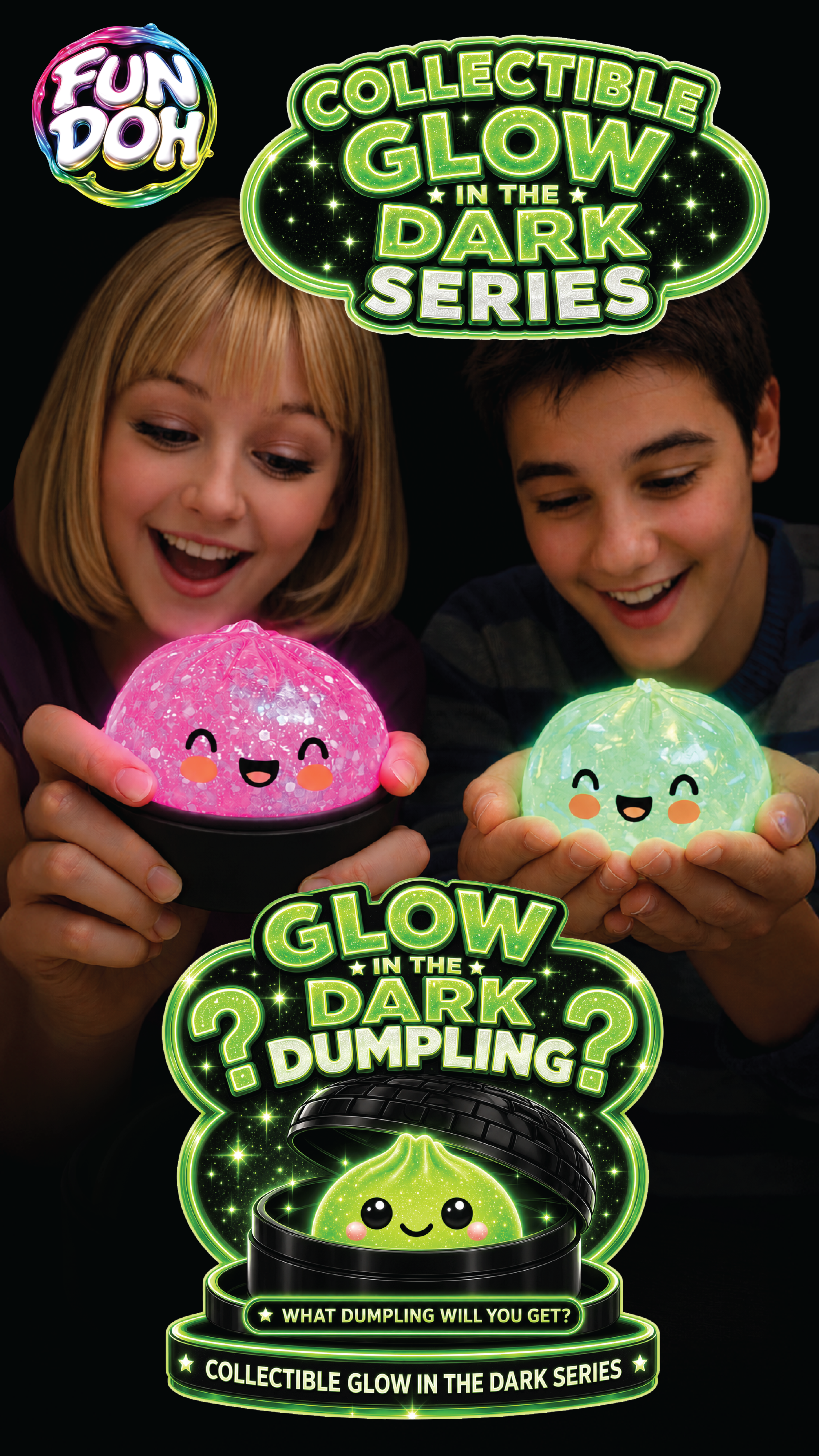 Fun Doh Glow In Dark Mystery Dumpling Squishy (Black)