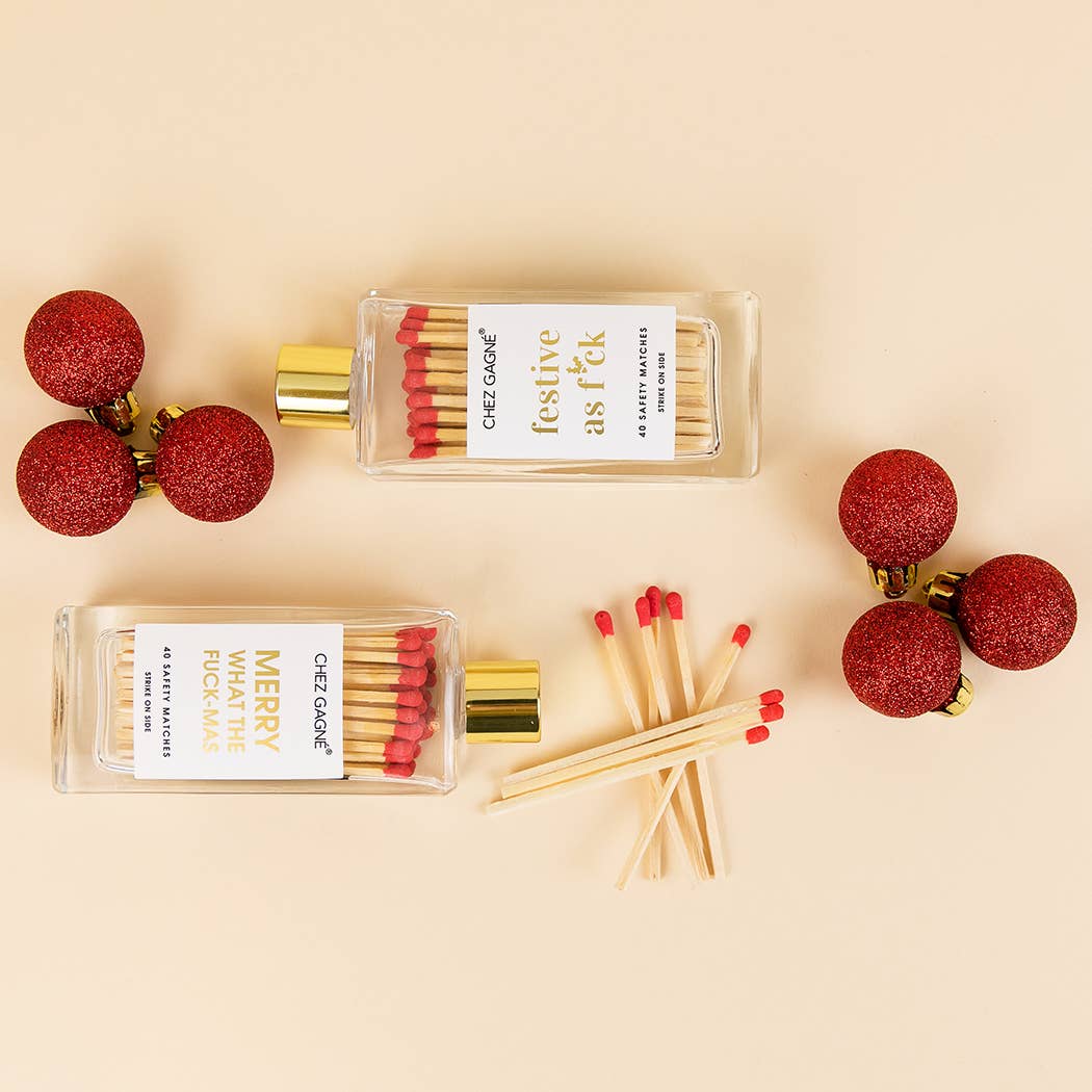 Festive As Fuck - Holiday Glass Bottle Safety Matches - Red