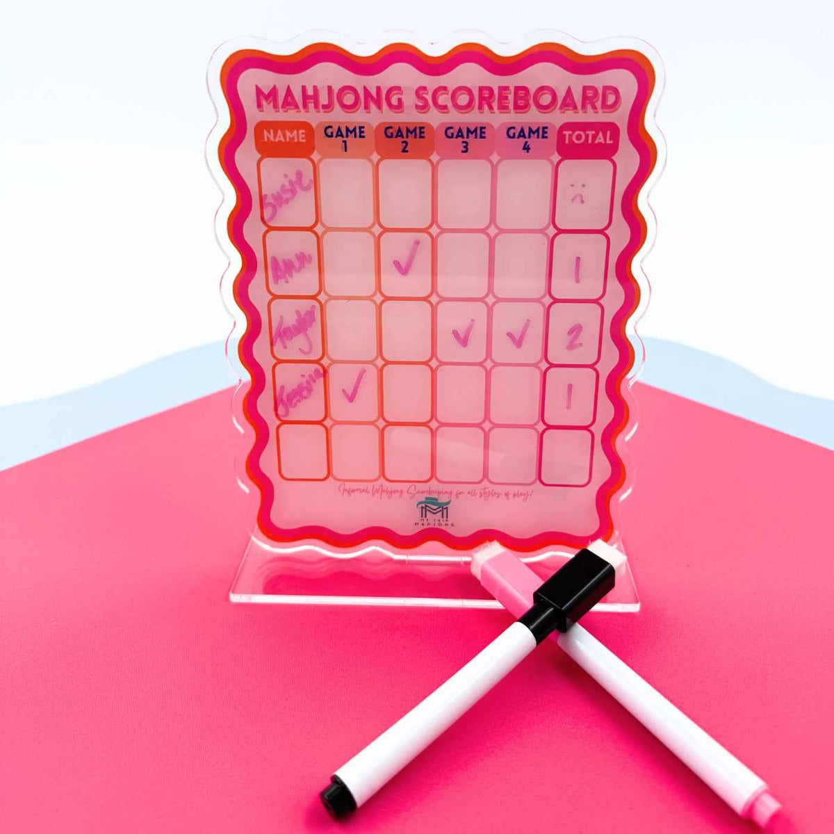 Mahjong Scoreboard - Scalloped Dry Erase Board with Stand & Markers