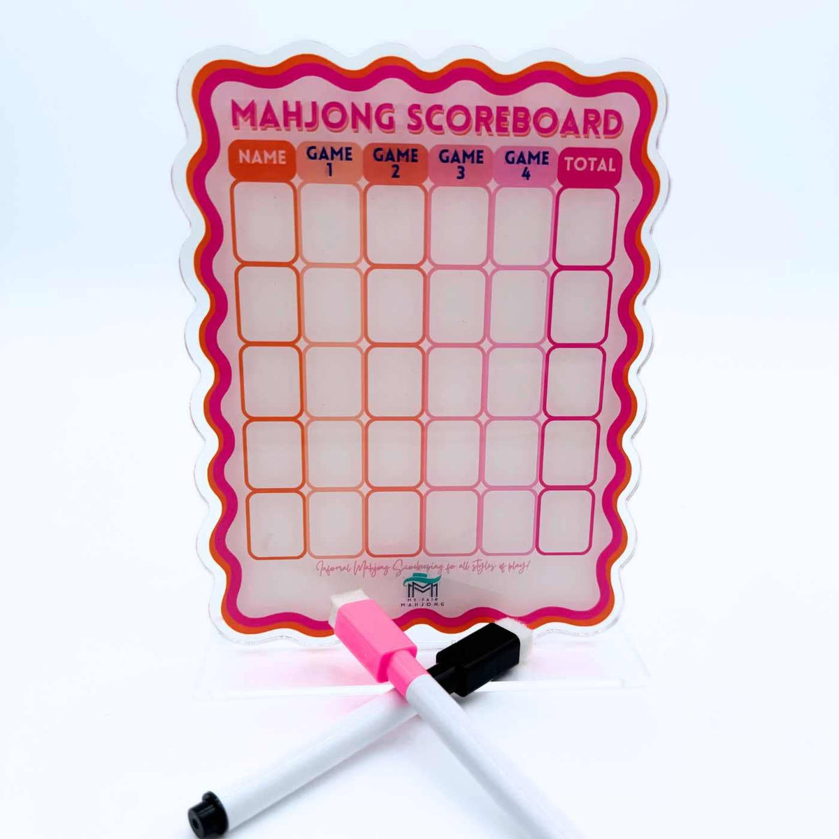Mahjong Scoreboard - Scalloped Dry Erase Board with Stand & Markers