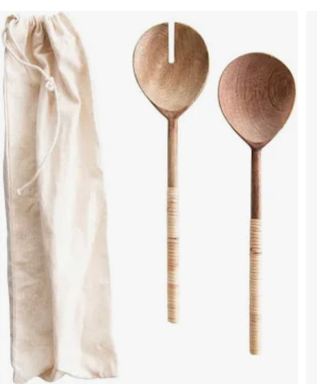 Wood Salad Servers with Wrapped Handles