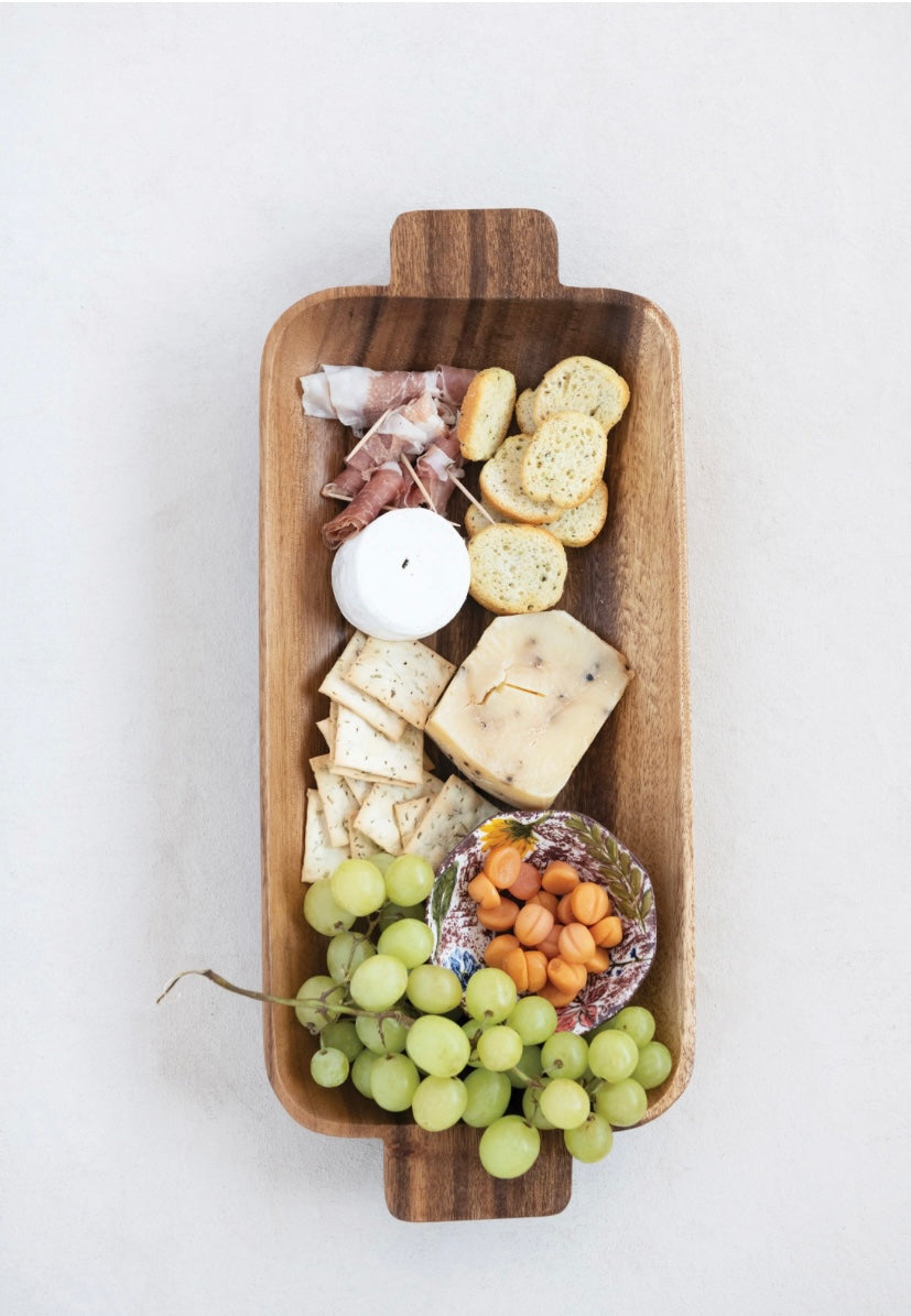 Acacia Wood Tray with Handles