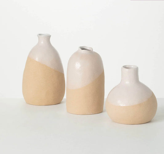 White Ombré Pottery Vases