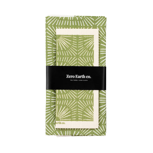 Tea Towel & Eco Dish Cloth Set in Sunburst Green