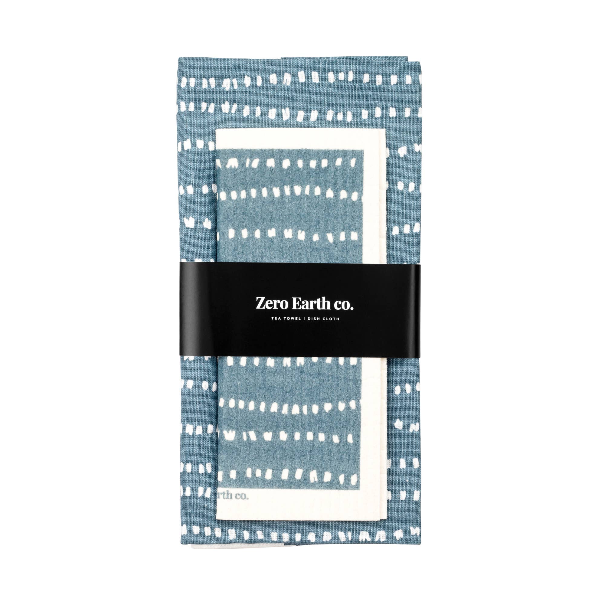 Tea Towel & Eco Dish Cloth Set in Ink Wave Blue