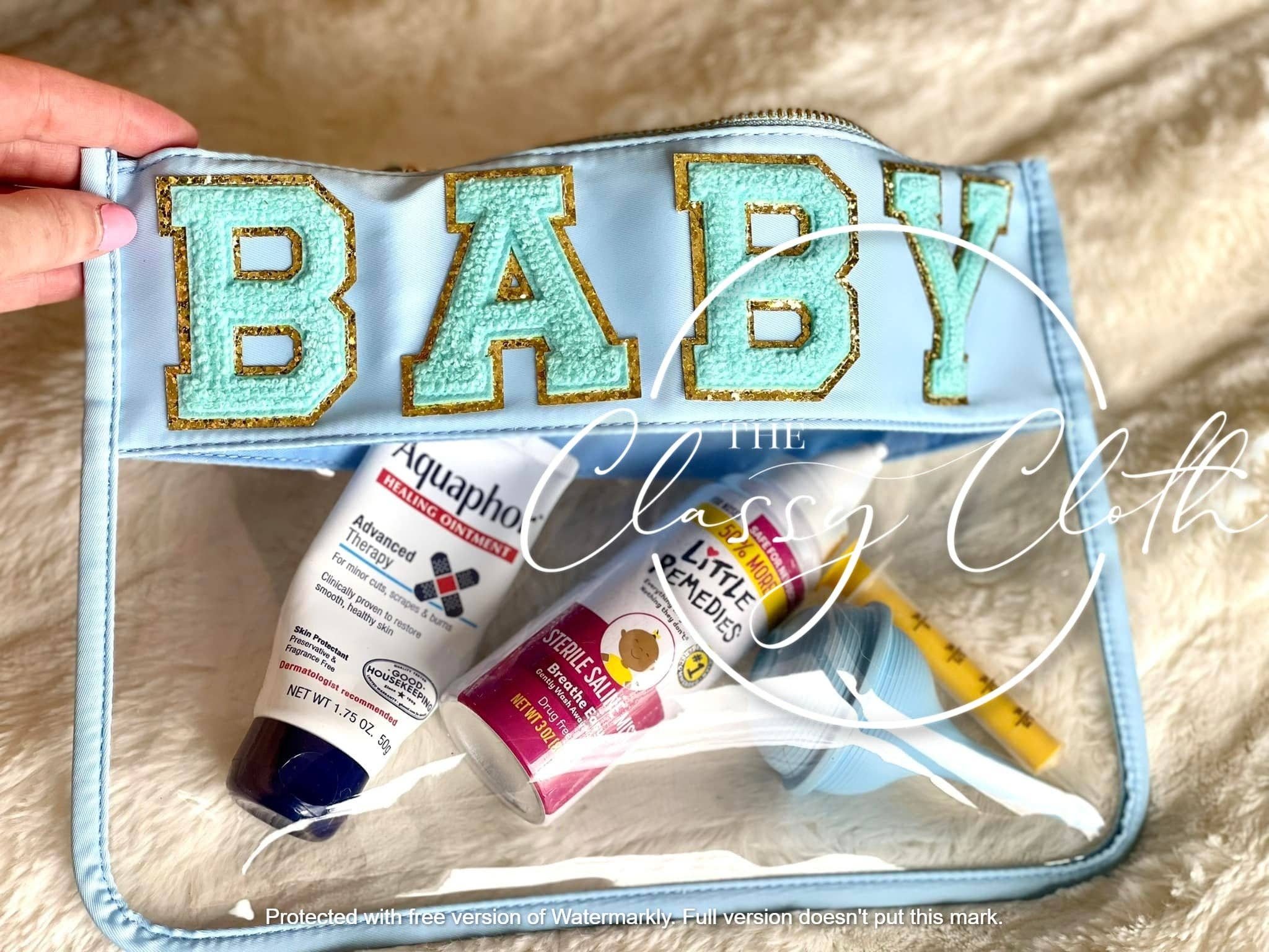 Chenille Letter Clear Pouch - BABY Blue RTS