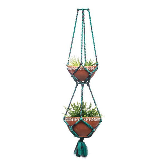 Macrame Tiered Two Pots Hanging Planter - Assorted