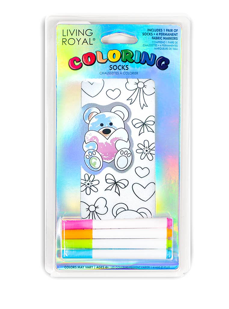 Teddy Love Coloring Socks: Ankle