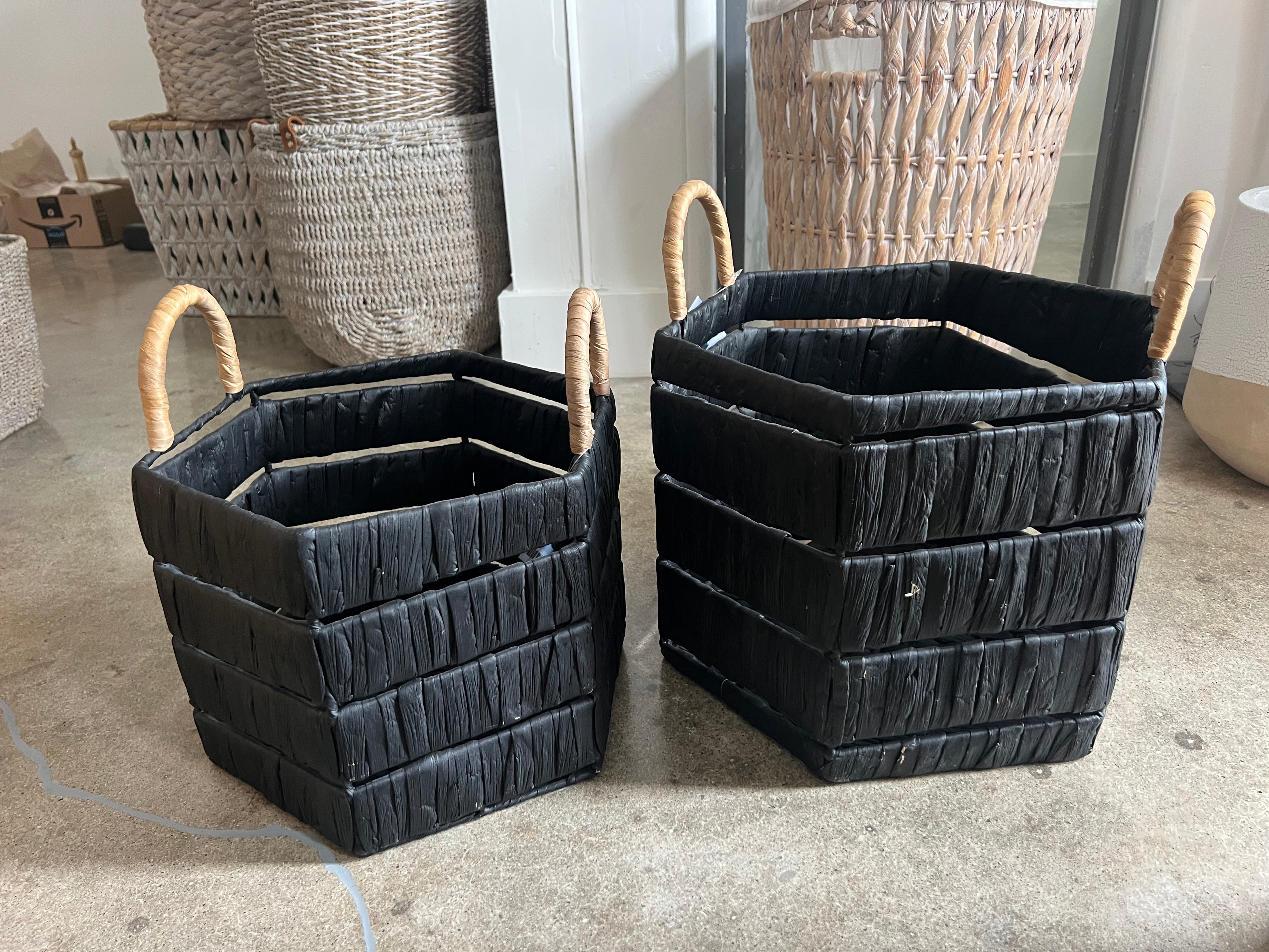Jet Black Sleek Baskets with Handle