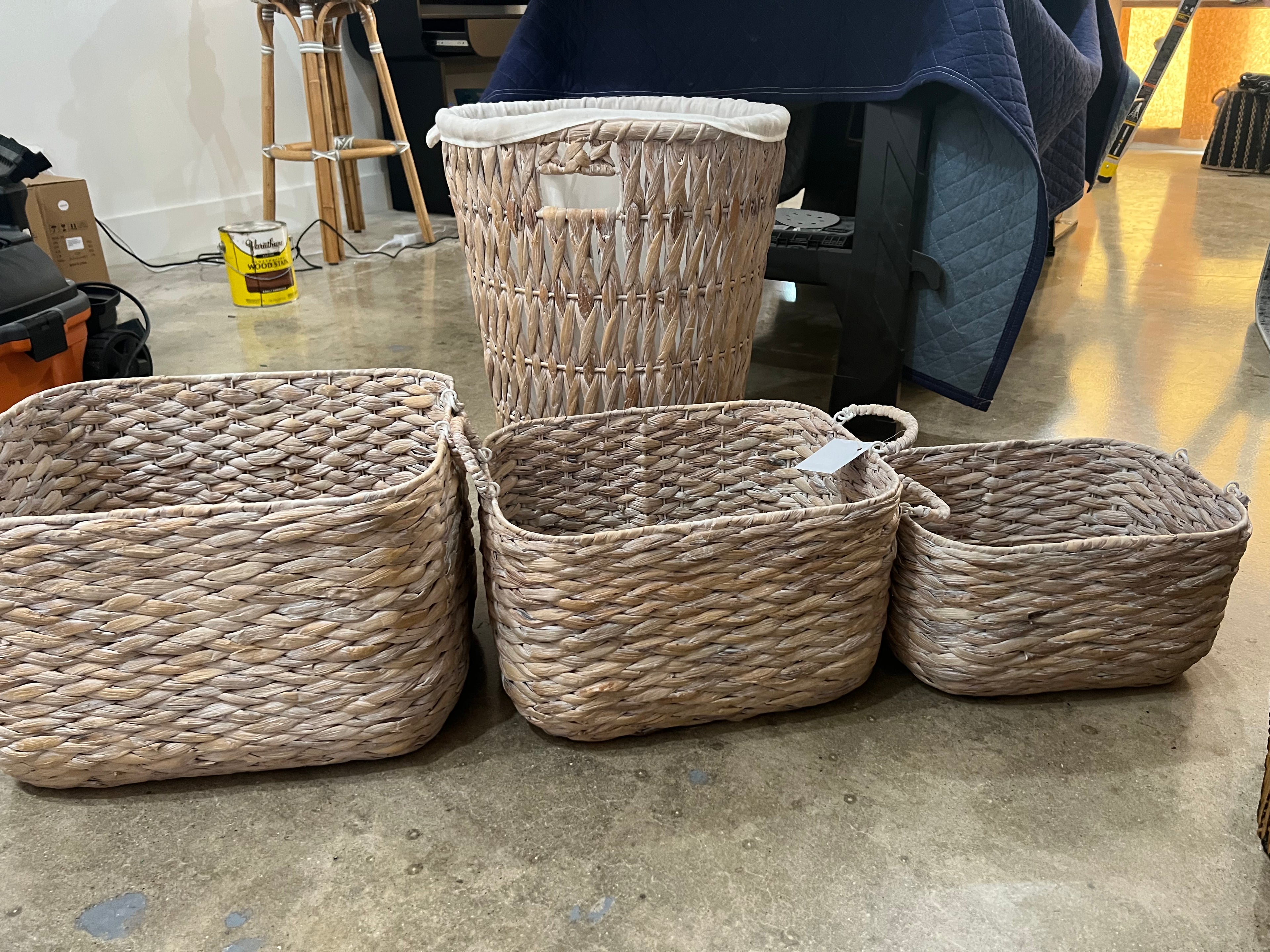 White Wash Wicker Laundry Basket